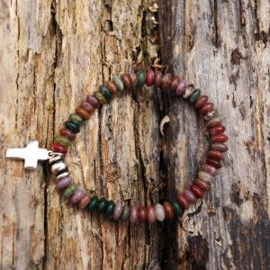 Jade round beads cross bracelet from Holy Land