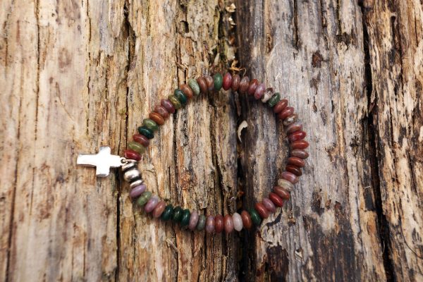 Jade round beads cross bracelet from Holy Land